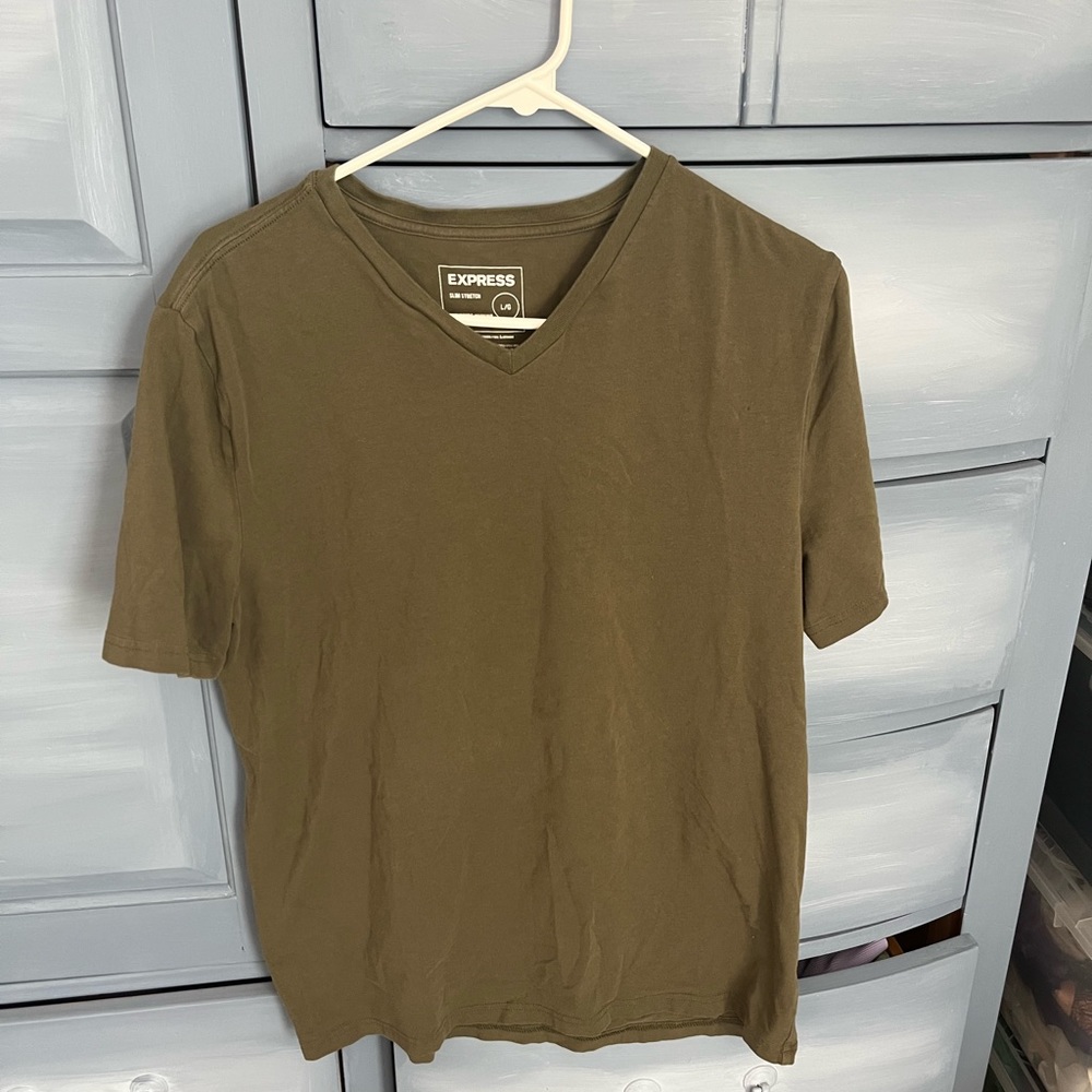 Express slim stretch green vneck size lg